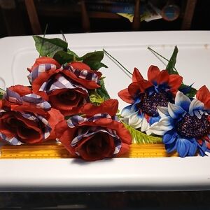 Artificial Flower Stems - Red, White, & Blue w/green
